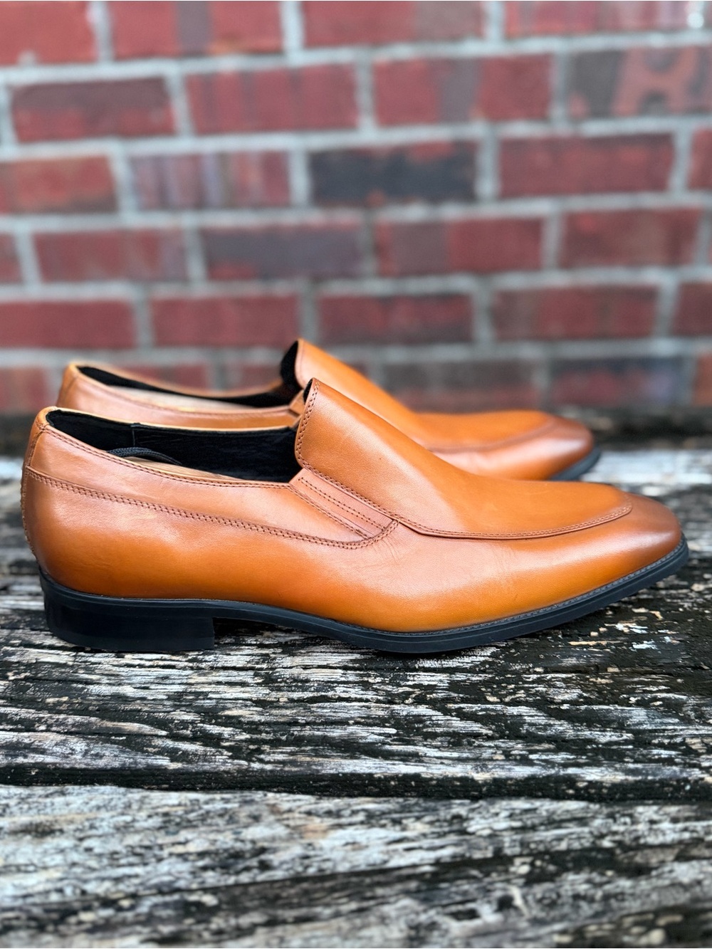 NWOT Gifennse Hand Made Men’s 11.5 Slip-On Cognac Leather Dress Loafers Shoes X5